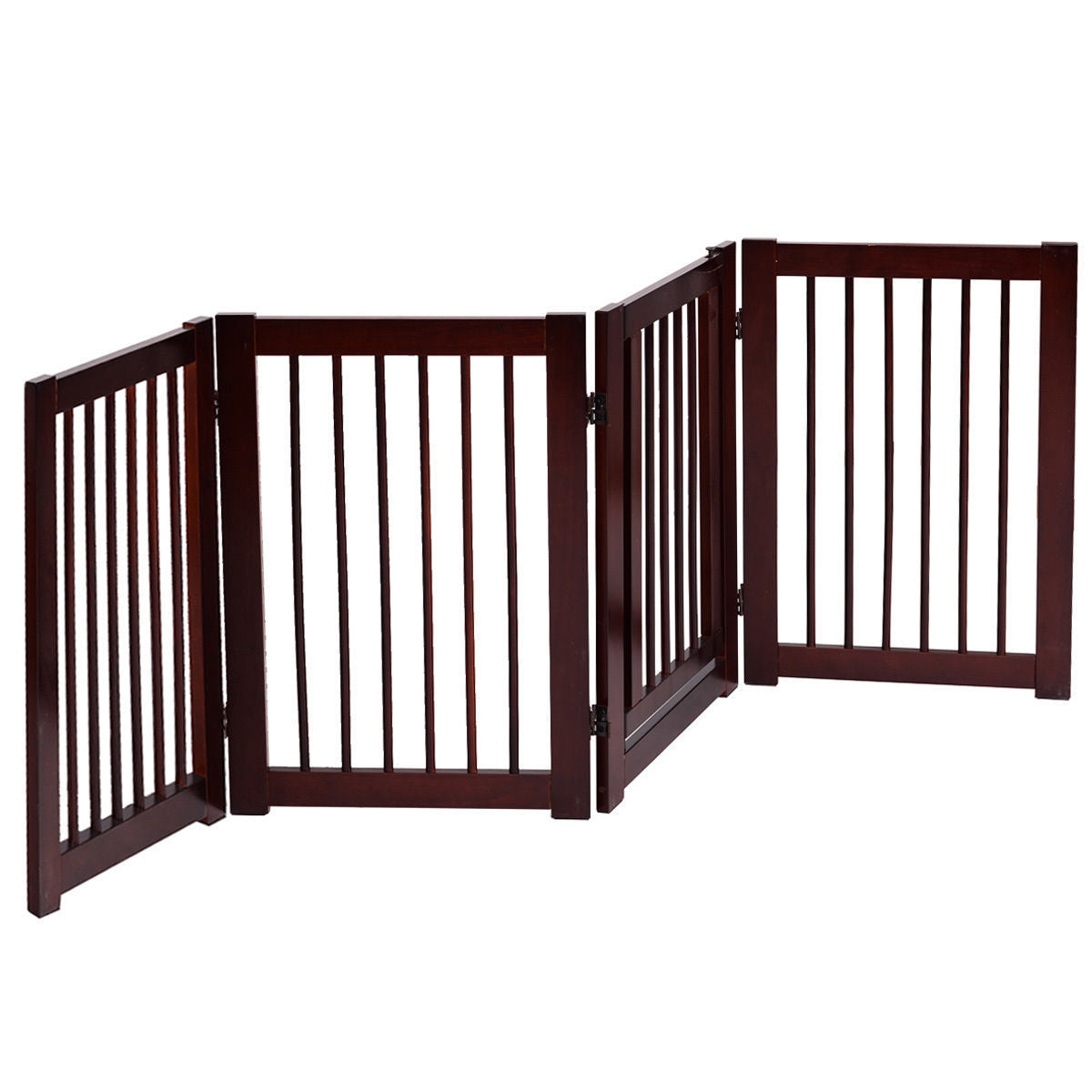 30 Inch Configurable Folding 4 Panel Wood Fence - Color: Brown - Minihomy