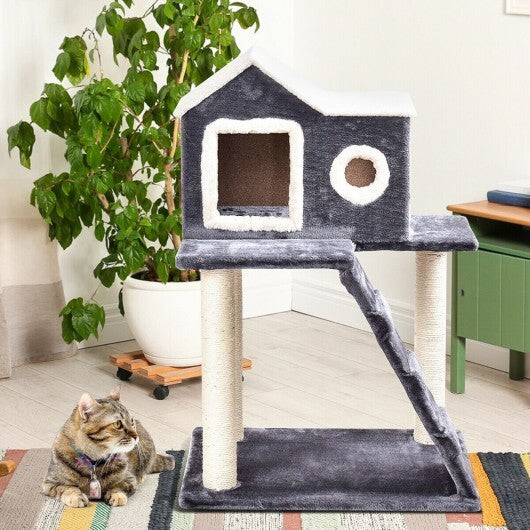 36 Inch Tower Condo Scratching Posts Ladder Cat Tree - Color: Dark Gray - Minihomy