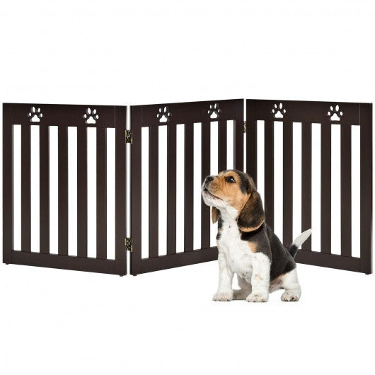 24 Inch Folding Wooden Freestanding Dog Gate with 360? Flexible Hinge for Pet-Dark Brown - Color: Dark Brown - Minihomy