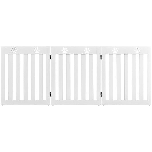 24 Inch Folding Wooden Freestanding Dog Gate with 360? Flexible Hinge for Pet-White - Color: White - Minihomy