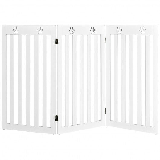 36 Inch Folding Wooden Freestanding Pet Gate Dog Gate with 360? Flexible Hinge-White - Minihomy