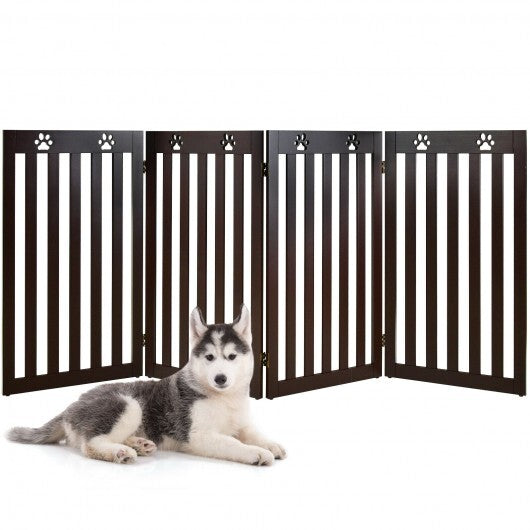 36 Inch Folding Wooden Freestanding Pet Gate  with 360? Hinge-Espresso - Minihomy