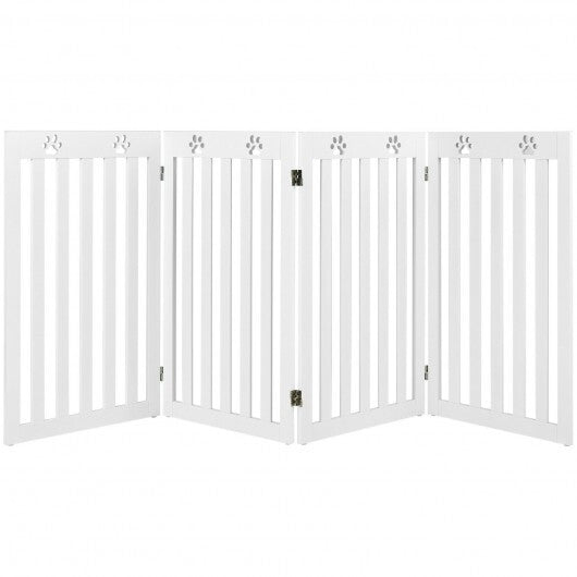 36 Inch Folding Wooden Freestanding Pet Gate  with 360? Hinge-White - Color: White - Minihomy