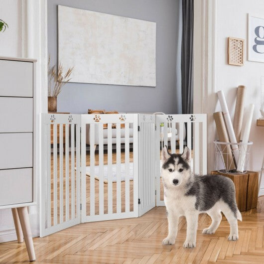 36 Inch Folding Wooden Freestanding Pet Gate  with 360? Hinge-White - Color: White - Minihomy