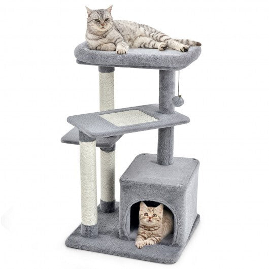 Cat Tree with Perch and Hanging Ball for Indoor Activity Play and Rest-Gray - Minihomy