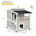 2-Story Wooden Patio Luxurious Cat Shelter House Condo with Large Balcony - Color: Gray - Minihomy