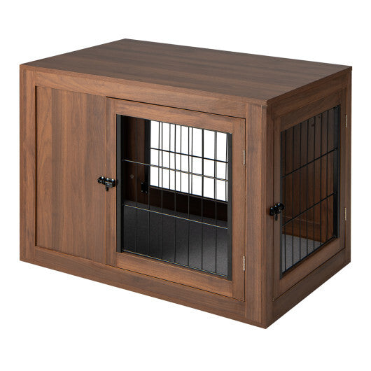 Furniture Dog Crate with Cushion and Double Doors-Walnut - Color: Walnut - Minihomy