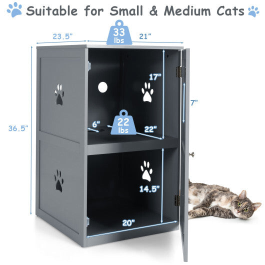 2-tier Litter Hidden Cat House With Anti-toppling Device-Gray - Color: Gray - Minihomy