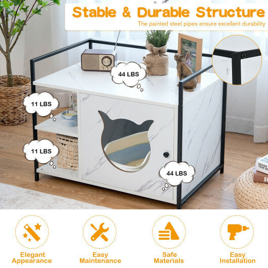 Enclosure Hidden Litter Furniture Cabinet with 2-Tier Storage Shelf-White - Color: White - Minihomy