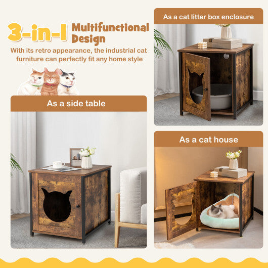 Cat Litter Box Enclosure with Door and Ventilated Hole-Brown - Color: Brown - Minihomy