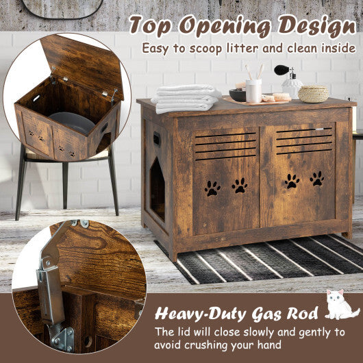 Flip-Top Hidden Cat Washroom Bench with Side Entrance-Brown - Color: Brown - Minihomy