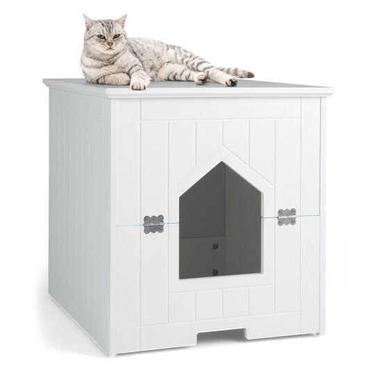 Cat Litter Box Enclosure with Flip Magnetic Half Door-White - Color: White - Minihomy