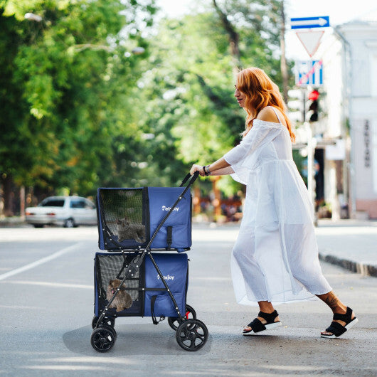 4-in-1 Double Pet Stroller with Detachable Carrier and Travel Carriage-Beige - Minihomy