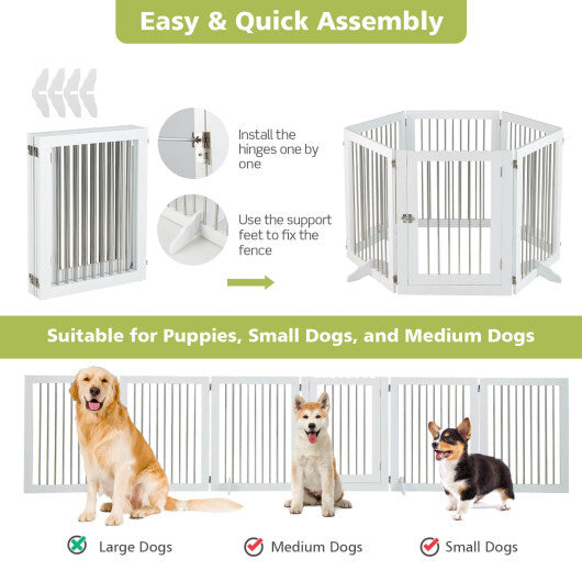 Freestanding 6-Panel Dog Gate with 4 Support Feet for Stairs-White - Color: White - Minihomy