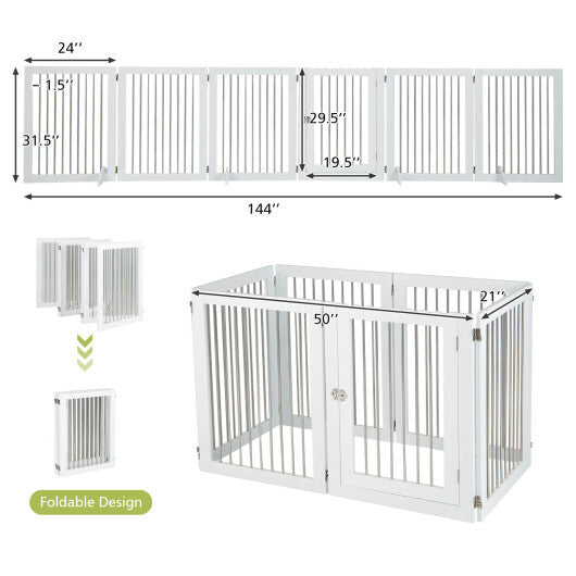 Freestanding 6-Panel Dog Gate with 4 Support Feet for Stairs-White - Color: White - Minihomy