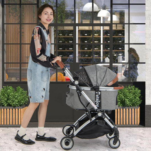 Foldable Dog Cat Stroller with Removable Waterproof Cover-Dark Gray - Color: Dark Gray - Minihomy