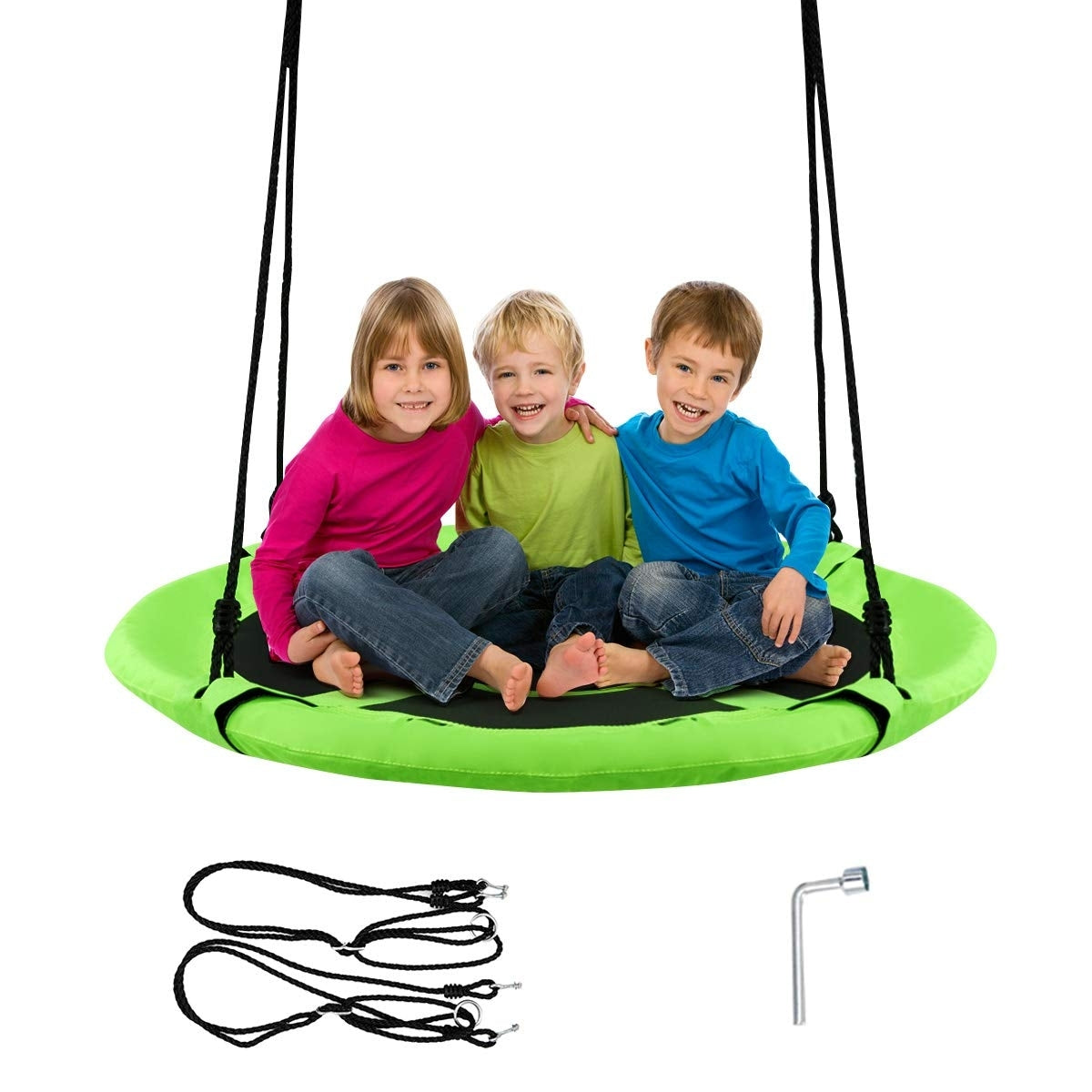 40 Inch Flying Saucer Tree Swing Indoor Outdoor Play Set-Green - Color: Green - Minihomy