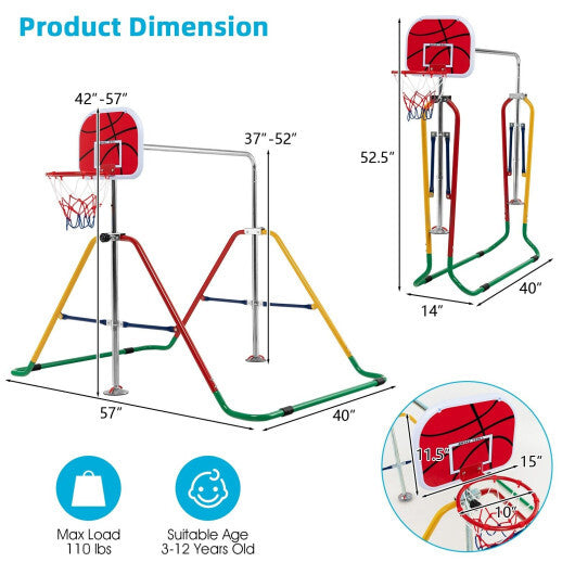 Kids Folding Horizontal Bar with 4 Adjustable Heights-Multicolor - Color: Multicolor - Minihomy