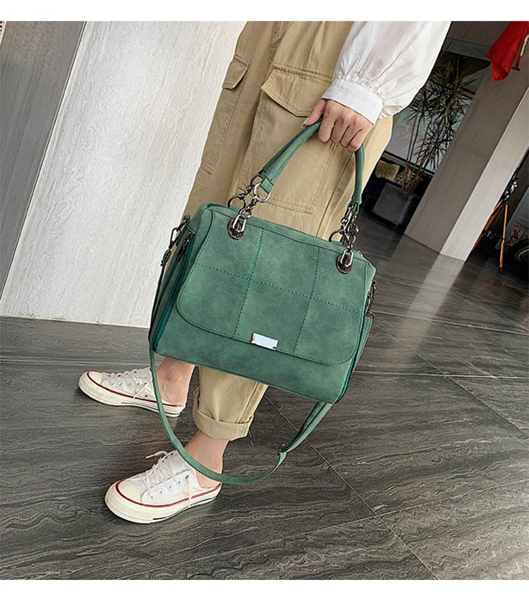 Matte Women  Scrub Female Shoulder Bags Large Capacity Matcha Green PU Leather Lady Totes Boston Bag for Travel Hand Bags - Minihomy