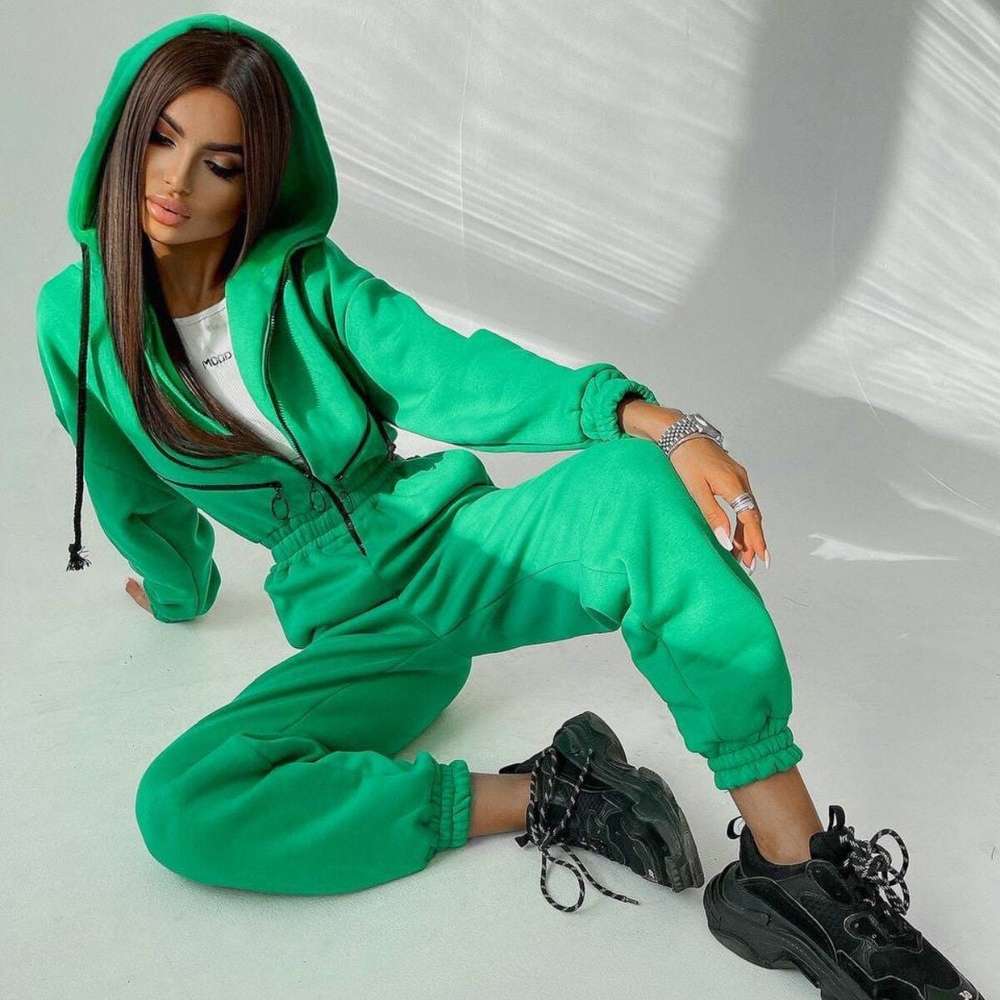 Casual Women Basic Hoodie Two Piece Sets Zipper Drawstring - Minihomy