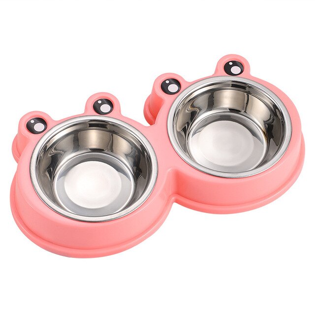 Pet Dog Bowl Puppy Cat Bowl Water Food Storage Feeder Non-toxic PP Resin Stainless Steel Combo Rice Basin 3 Colors - Minihomy