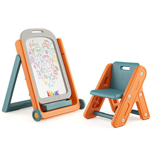 Kids Height Adjustable Art Easel Set with Chair - Color: Multicolor - Minihomy