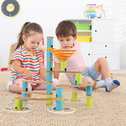 Bamboo Build Run Toy with Marbles for Kids Over 4 - Color: Multicolor - Minihomy