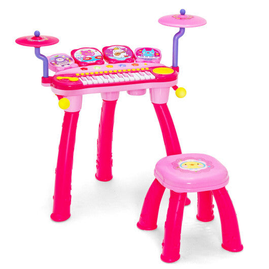 24-Key Piano Keyboard DJ Drum Combination with Microphone and MP3-Pink - Color: Pink - Minihomy