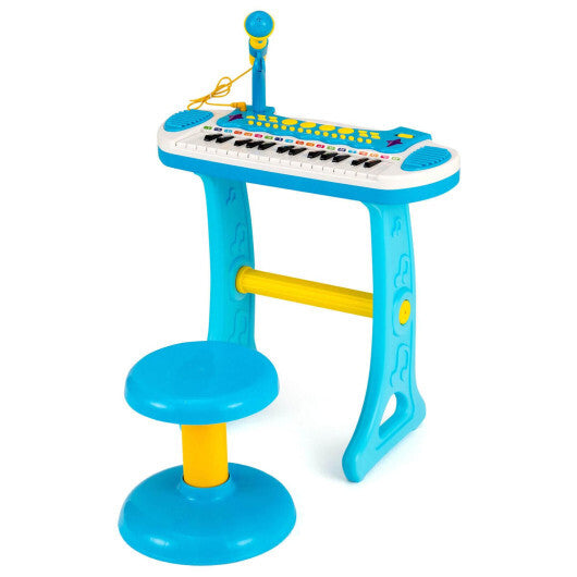 31-Key Kids Piano Keyboard Toy with Microphone and Multiple Sounds for Age 3+-Blue - Color: Blue - Minihomy