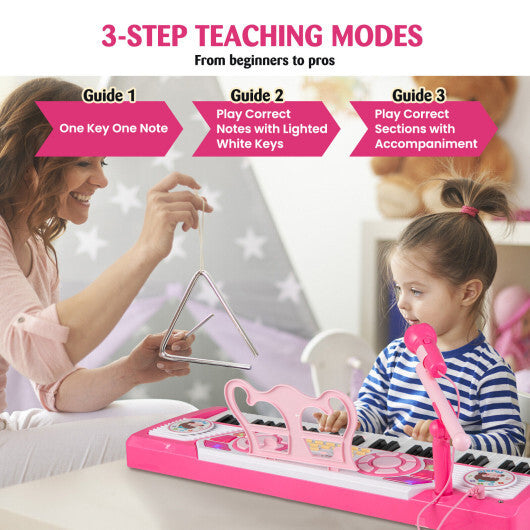 49 Keys Kids Piano Keyboard for Kids 3+-Pink - Color: Pink - Minihomy