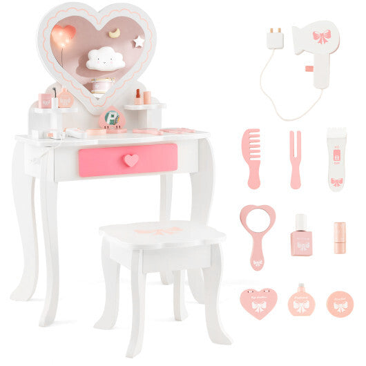 Kids Vanity Set with Heart-shaped Mirror-White - Color: White - Minihomy