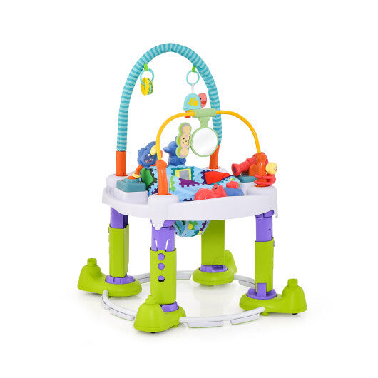 4-in-1 Baby Bouncer Activity Center with 3 Adjustable Heights-Green - Color: Green - Minihomy