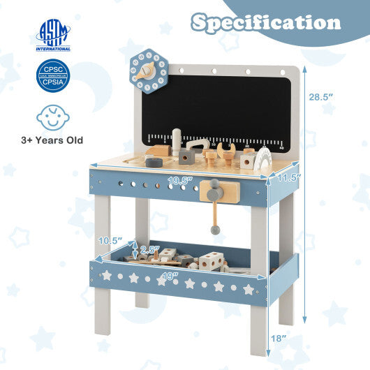 Kids Play Tool Workbench Set with 61 Pcs Tool and Parts Set-Blue - Color: Blue - Minihomy