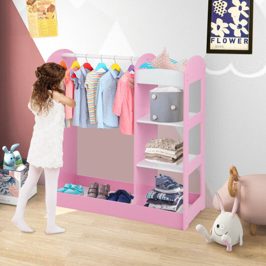 Kids Dress Up Storage with Mirror-Pink - Color: Pink - Minihomy