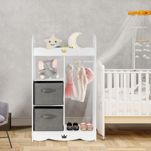 Kids Dress up Storage Costume Closet with Mirror and Toy Bins-White - Minihomy