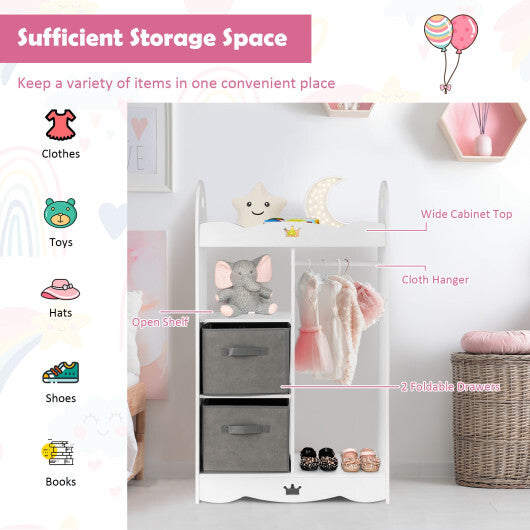 Kids Dress up Storage Costume Closet with Mirror and Toy Bins-White - Minihomy