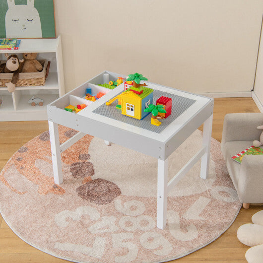 3 in 1 Wooden Kids Table with Storage and Double-Sided Tabletop-White - Color: White - Minihomy