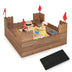 Kids Wooden Sandbox with Bottom Liner and Red Flags - Color: Natural - Minihomy