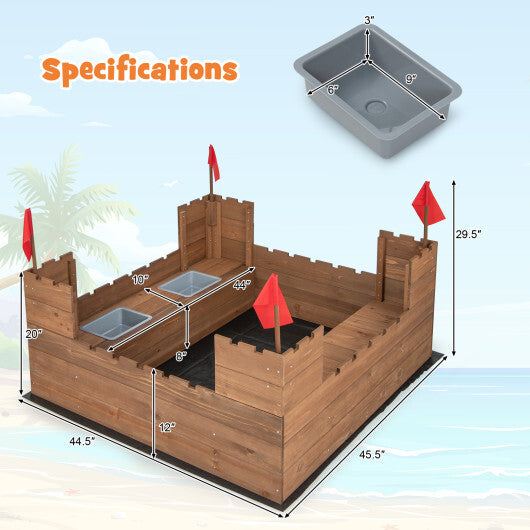 Kids Wooden Sandbox with Bottom Liner and Red Flags - Color: Natural - Minihomy