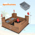 Kids Wooden Sandbox with Bottom Liner and Red Flags - Color: Natural - Minihomy