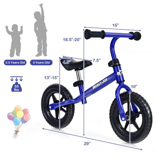 Kids No Pedal Balance Bike with Adjustable Handlebar and Seat-Blue - Color: Blue - Minihomy