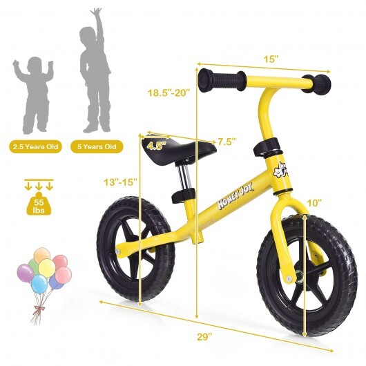 Kids No Pedal Balance Bike with Adjustable Handlebar and Seat-Yellow - Color: Yellow - Minihomy