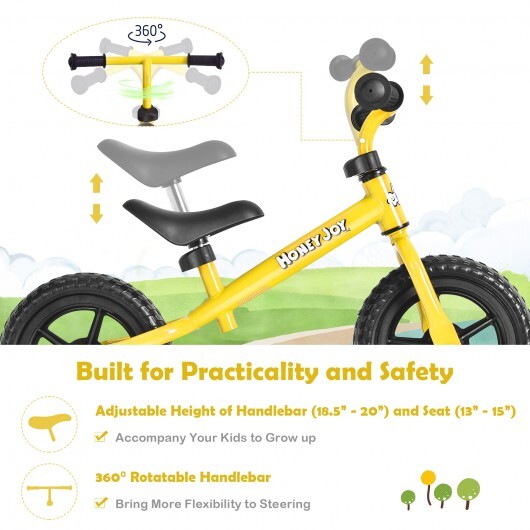 Kids No Pedal Balance Bike with Adjustable Handlebar and Seat-Yellow - Color: Yellow - Minihomy