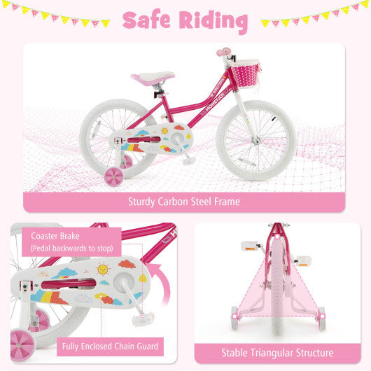 Kids Bicycle 18 Inch Toddler and Kids Bike with Training Wheels for 6-8 Year Old Kids-Pink - Color: Pink - Minihomy