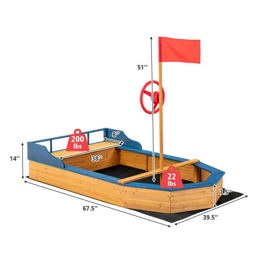 Kids' Pirate Boat Sandbox with Flag and Rudder - Minihomy