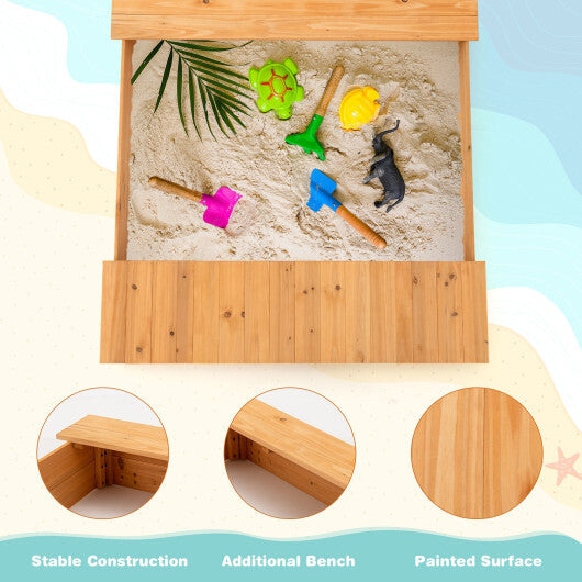 Kids Wooden Sandbox with Bench Seats and Storage Boxes - Color: Natural - Minihomy