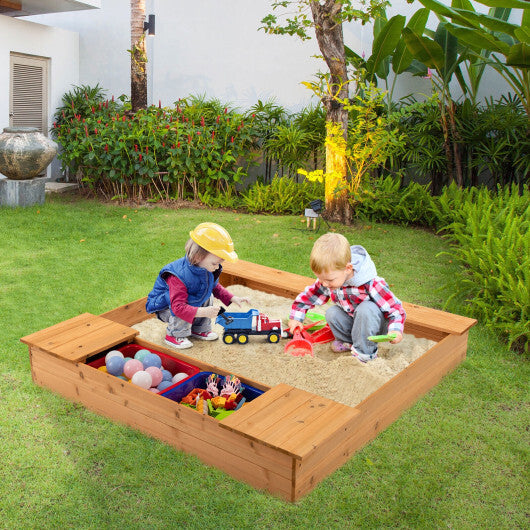 Kids Wooden Sandbox with Bench Seats and Storage Boxes - Minihomy