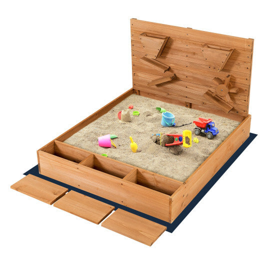 Kids Wooden Square Sandbox with Cover - Minihomy