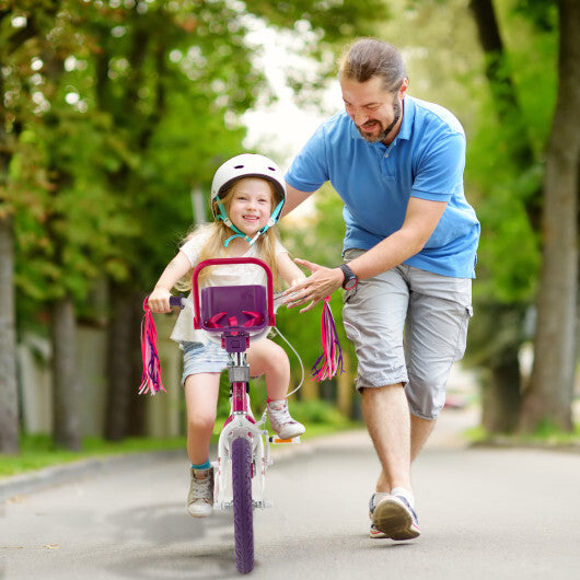 Kids Bike with Doll Seat and Removable Training Wheels-M - Color: Pink & Purple - Size: M - Minihomy