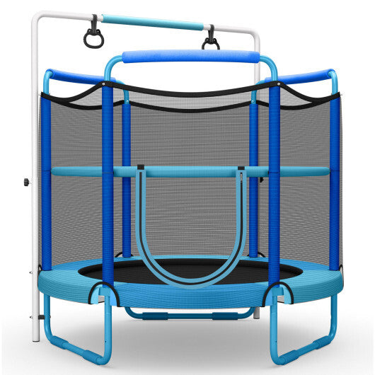 5 Feet Kids 3-in-1 Game Trampoline with Enclosure Net Spring Pad-Blue - Color: Blue - Minihomy